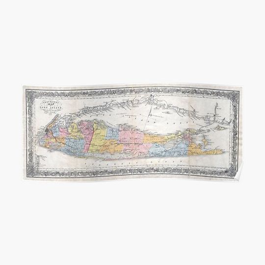 Discover Vintage Map of Long Island New York (1857) Premium Matte Vertical Poster
