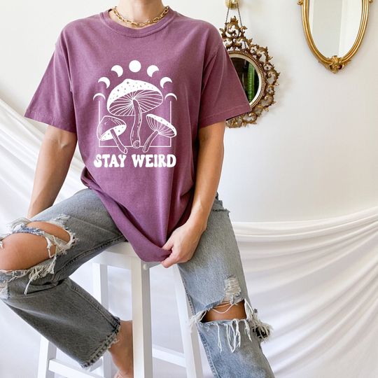 Discover Stay Weird Oversized Vintage T-Shirt, Mushroom T Shirt