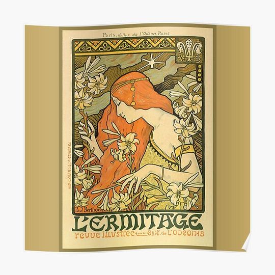Discover Antique Art Nouveau,  Pre-Raphaelite, Botanical, Decorative Art Poster Premium Matte Vertical Poster