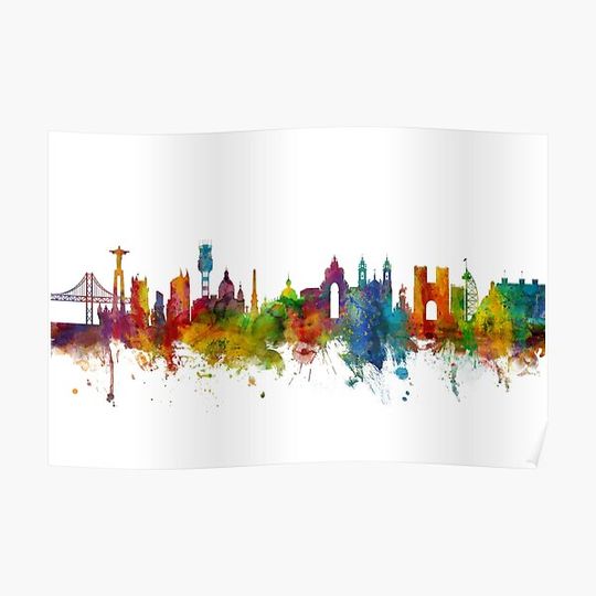 Discover Lisbon Portugal Skyline Premium Matte Vertical Poster