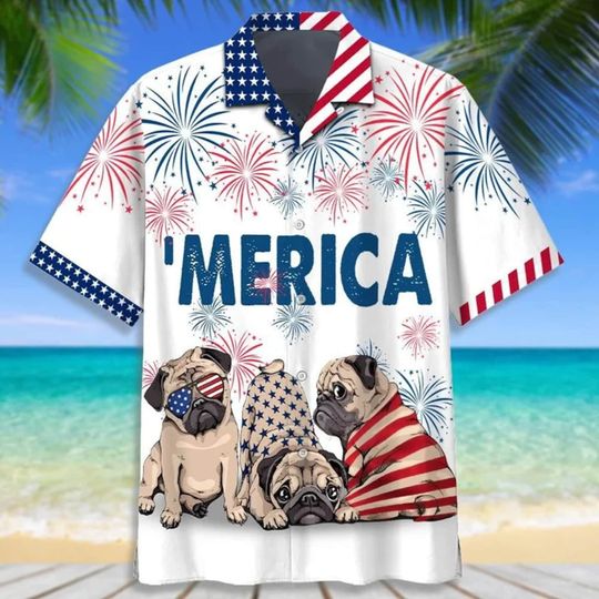 Discover Love Pug 4th of july Hawaiian Shirt, Dog Dad Gift