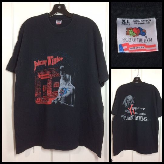 Discover 1990s Johnny Winter Playing the Blues rock band t-shirt