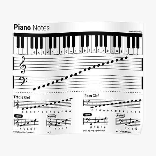 Discover Piano Notes, Piano Cheat Sheet, Piano Grand Premium Matte Vertical Posters