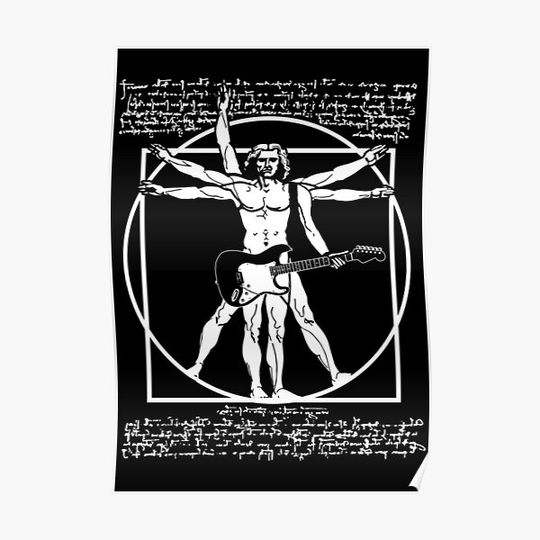 Discover VITRUVIAN MAN PLAYING THE GUITAR - DA VINCI GUITARIST - LEONARDO DA VINCI PARODY Premium Matte Vertical Poster