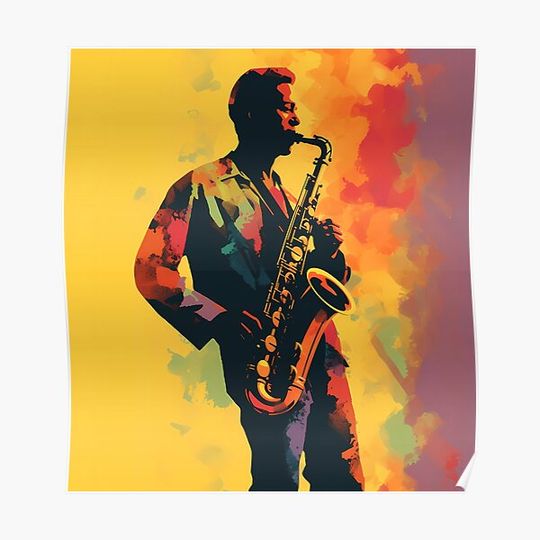 Discover Bronze Beats: The Stained Melodies of a Sax Player Premium Matte Vertical Poster