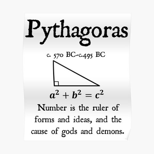 Discover Pythagoras Quote Pythagorean Theorem Proof Vintage Math Design on White Background Premium Matte Vertical Poster