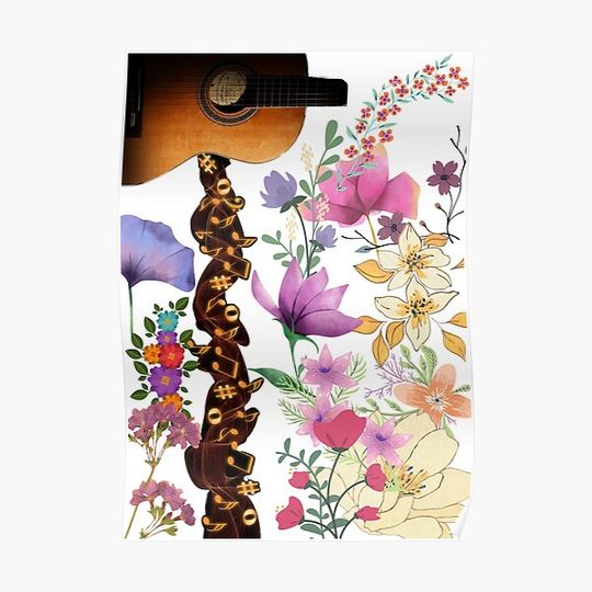 Discover guitar, flowers, music, notes. Premium Matte Vertical Poster