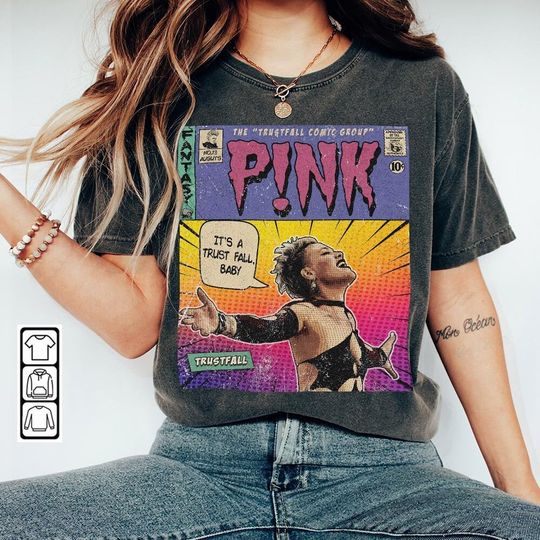 Discover P!nk Comic Shirt, 90s Vintage Merch Book Art P!nk Trustfall World Tour Album Graphic Tee