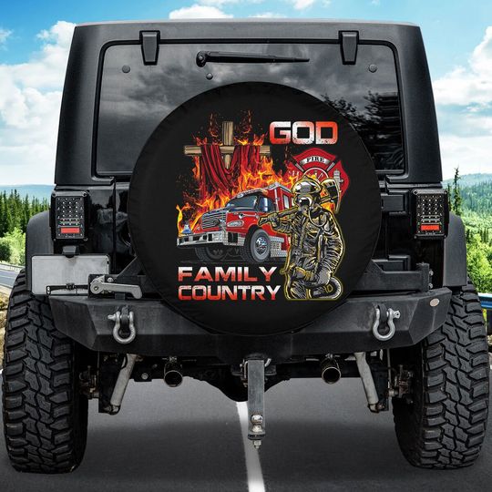 Discover Firefighter Spare Tire Cover God Christ Cross Wheel Cover