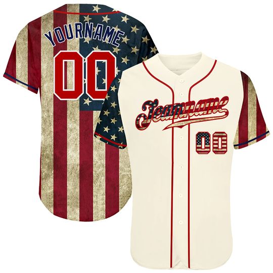 Discover Cream Red-Navy American Flag Baseball Jersey