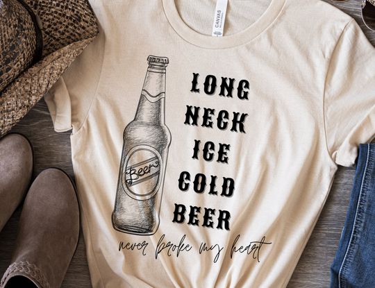 Discover Long Neck Ice Cold Beer Never Broke My Heart Shirt, Country Concert Shirt