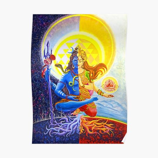 Discover Ardhanarishvara Shiva Shakti God Goddess Halfman HalfWoman Premium Matte Vertical Poster