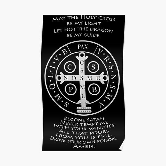 Discover Saint Benedict Medal with prayer(on black) Premium Matte Vertical Poster