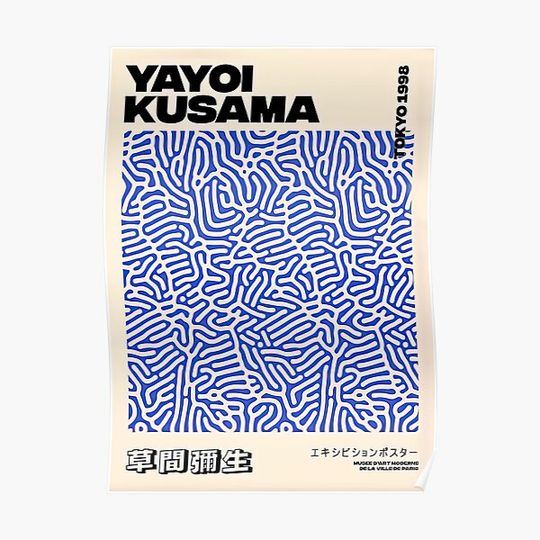 Discover Yayoi Kusama - Tokyo 1998 Blue Exhibition Premium Matte Vertical Poster