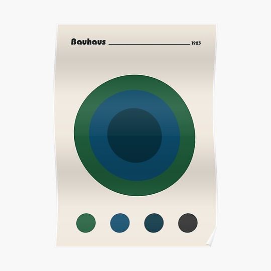 Discover Abstract Circles Blue Green Bauhaus Exhibition Poster Premium Matte Vertical Poster