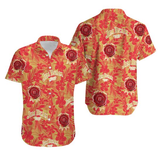 Discover Jim Beam Hawaiian Tropical Flower Pattern Jim Beam Baseball Shirt