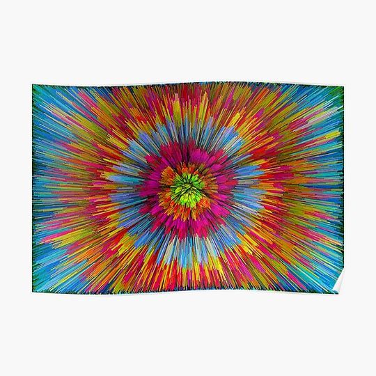 Discover Colorful extrusion, Starburst, warp speed, time tunnel, worm hole. fireworks, bright explosion Premium Matte Vertical Poster