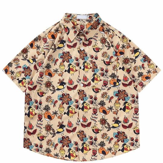Discover Harajuku Cartoon Birds Unisex Beach Hawaiian Shirt, Aloha Summer Shirt