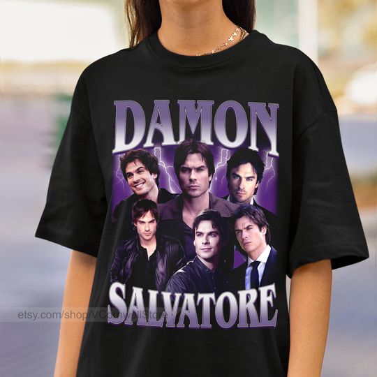 Discover Limited Damon Salvatore shirt Vintage team damon T-Shirt Vintage 90s Grapic Tee Unisex VAMPIRE Tshirt Bootleg Sweatshirt