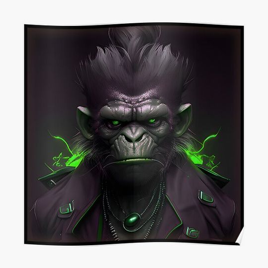 Discover Monkey dark green energy Premium Matte Vertical Poster