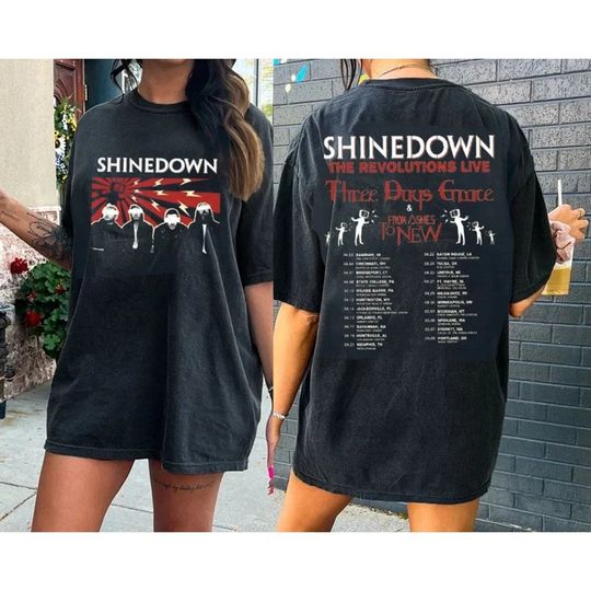 Discover 2 Sided shine down Band The Revolutions Live 2023 Shirt,The Revolutions Live Tour 2023