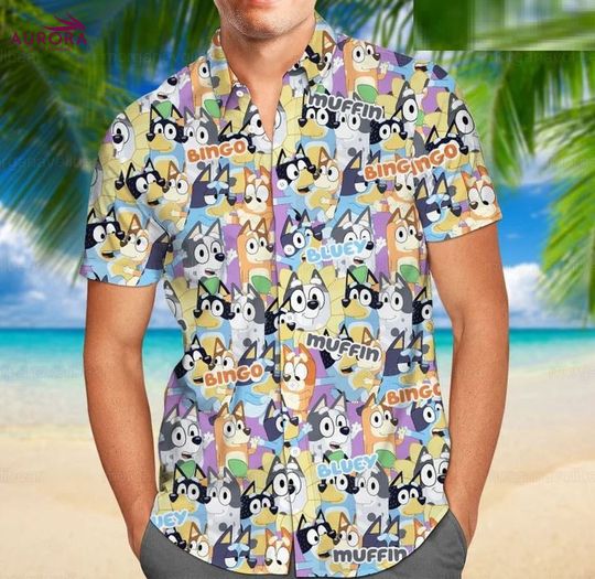 Discover BlueyDad And Bingo Men Hawaiian Shirt, BlueyDad Dad Shirt, Kid BlueyDad Hawaiian Shirt, BlueyDad Lovers Shirt