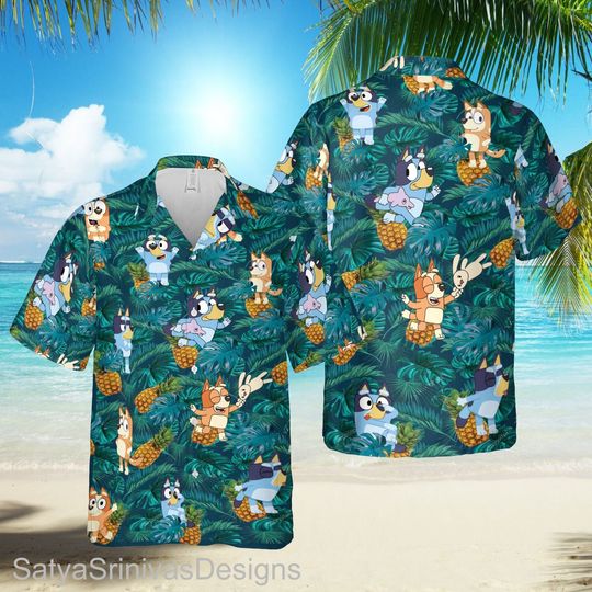 Discover BlueyDad Hawaiian Shirt, BlueyDad Family Beach Shirt, Aloha Beach Shirt, BlueyDad Characters Hawaii Shirt