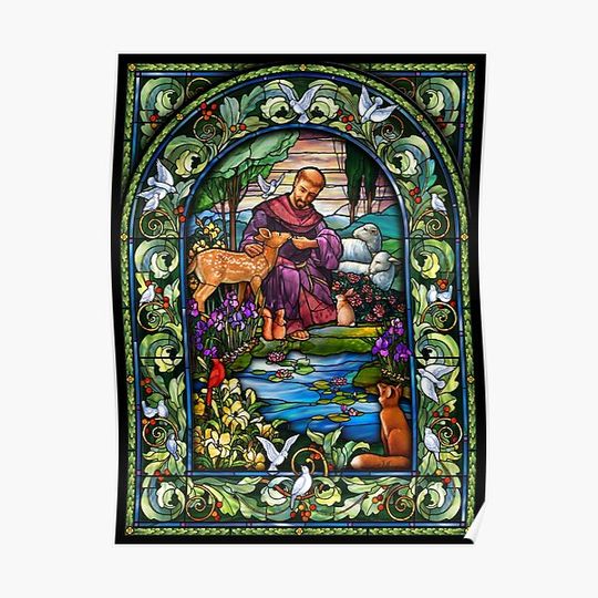 Discover St. Francis Stained Glass Premium Matte Vertical Poster