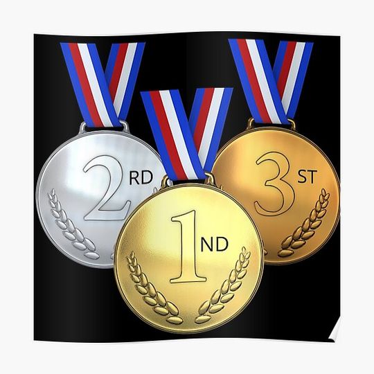 Discover 3st, 2rd,1nd, Funny Confusing Sports Medals. Premium Matte Vertical Poster