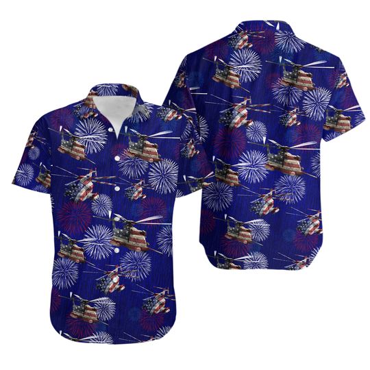 Discover 4th Of July USA Helicopter Firework Hawaiian Shirt