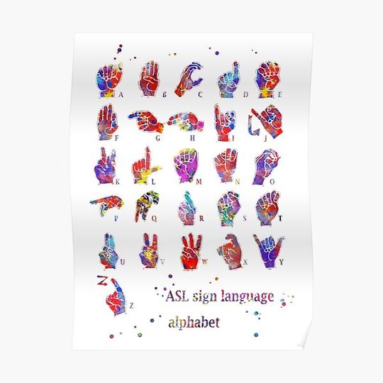Discover ASL sign language alphabet, watercolor sign language, alphabet, watercolor alphabet Premium Matte Vertical Poster