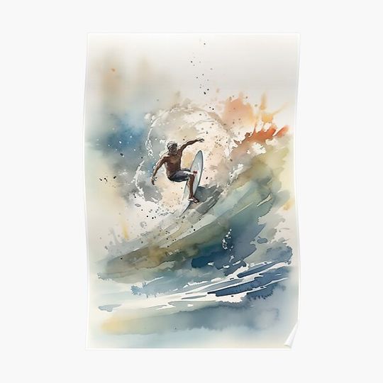 Discover Watercolur Surfing Art, Ocean Wave, Surfer, Tropical Surf Printable, Surf Board Premium Matte Vertical Poster