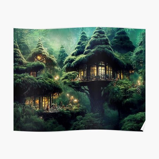 Discover Fantasy Cozy Treehouse Premium Matte Vertical Poster