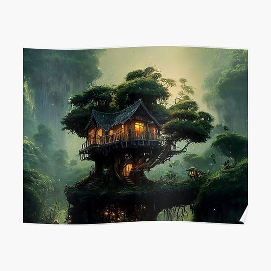 Discover Fantasy Cozy Treehouse Premium Matte Vertical Poster