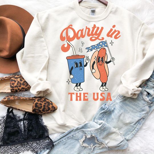 Discover Party In The USA Hot Dog Sweatshirt, Women's 4th of July Sweatshirt