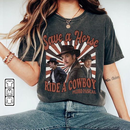 Discover Pedro Pascal Merch Music Shirt, Save a Horse Shirt Cowboy