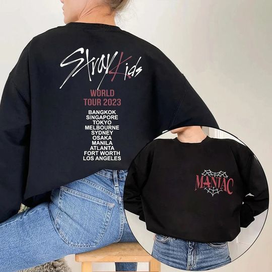 Discover Stray Kids World Tour 2023 T-shirt, Maniac Kpop Concert Fan Made Sweatshirt