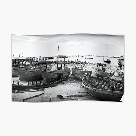 Discover Fishing Boat Bay Premium Matte Vertical Poster