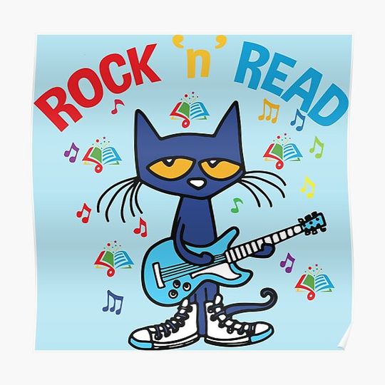 Discover Rock and Read Pete the Cat with the Blue Guitar and White Shoes Premium Matte Vertical Poster
