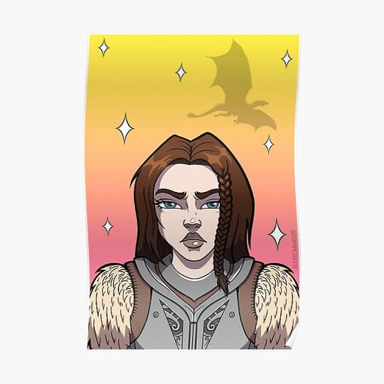 Discover Gamer Skyrim Lydia Yellow Brown Cartoon Portrait Premium Matte Vertical Poster
