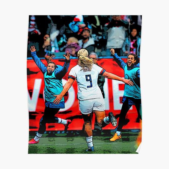 Discover Lindsey Horan celebrating with Tobin Heath and Kelley O'Hara Premium Matte Vertical Poster