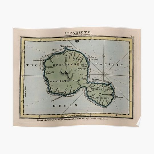 Discover Vintage Map of Tahiti (1800) Premium Matte Vertical Poster