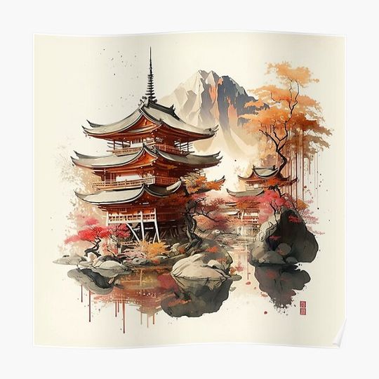 Discover Japanese countryside in late summer Premium Matte Vertical Poster
