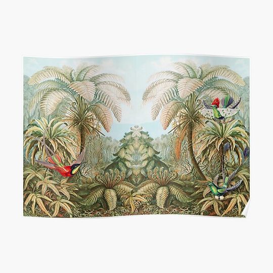 Discover Ernst Haeckel Art Mix. Beautiful Garden of Paradise with Birds Premium Matte Vertical Poster
