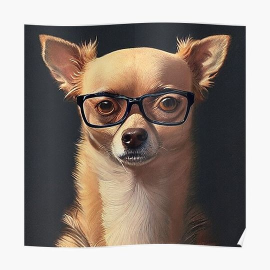 Discover Chihuahua wearing glasses, oil painting, photo, photorealistic Premium Matte Vertical Poster