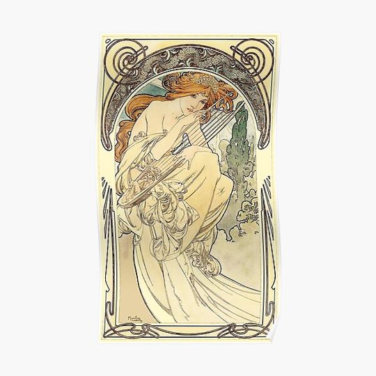 Discover HD. Allegory of the music, by Alphonse Mucha Premium Matte Vertical Poster