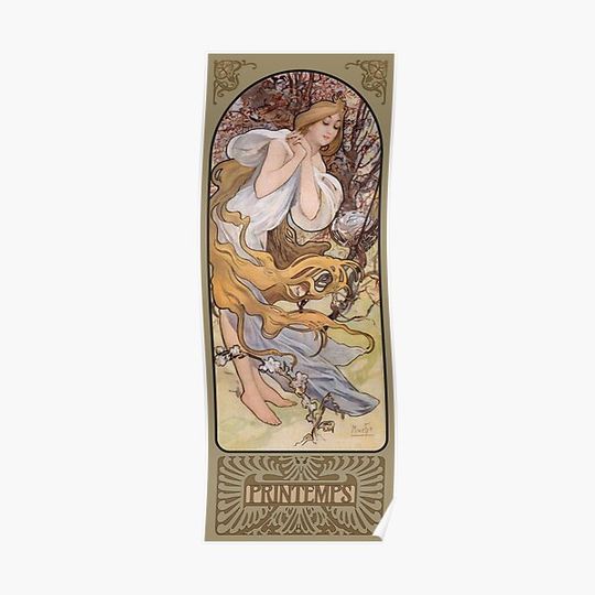 Discover Spring - Printemps with Ornate Frame Alphonse Mucha Premium Matte Vertical Poster