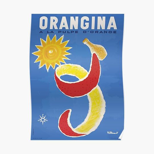Discover Orangina la pulpe d'orange vintage Poster 1970 Bernard Villemot Premium Matte Vertical Poster