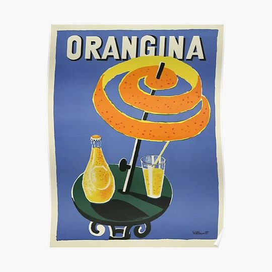 Discover Vintage Orangina Poster 1970 Bernard Villemot Premium Matte Vertical Poster