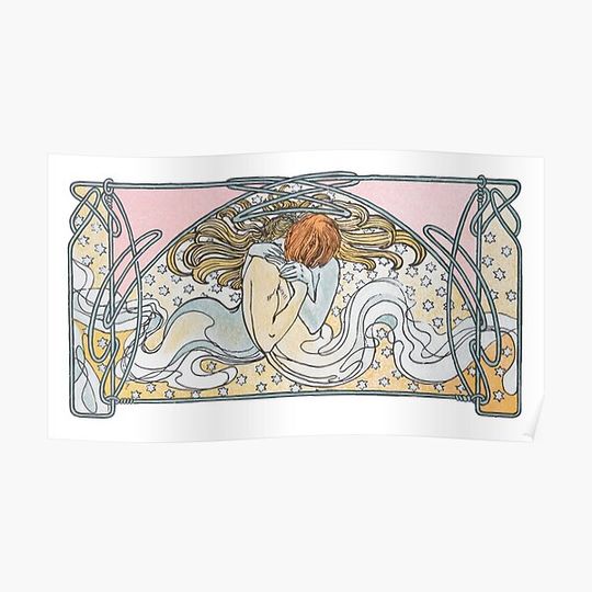 Discover Art Deco Kissing Mermaids Premium Matte Vertical Poster